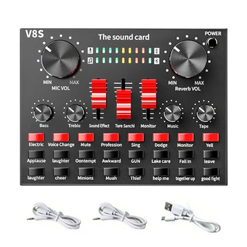 

V8S Audio Aluminum Alloy For Phone Computer USB Rechargeable Bluetooth Mixer Karaoke External Sound Card DSP Live Broadcast