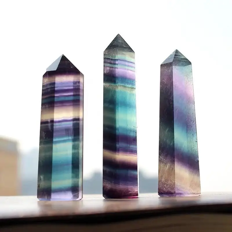 

natural stone colourful fluorite crystal wand point healing stone 2pcs