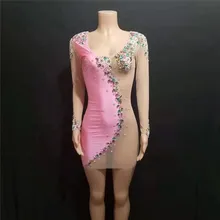 Блестящие Большие кристаллы сетки перспективный танцевальный костюм вечернее платье День Рождения Праздновать костюм певица представление танец