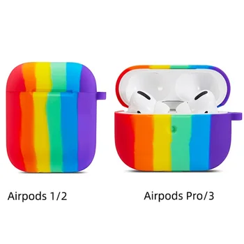 

Rainbow Earphone protective case For Airpods 1 2 Silicone with carabiner Anti-Fall shockproof case For Airpods Pro