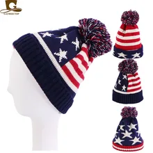 Country flag pattern knitting wool Hats for men and women Unisex winter warm Caps with bobble headgear outside wear