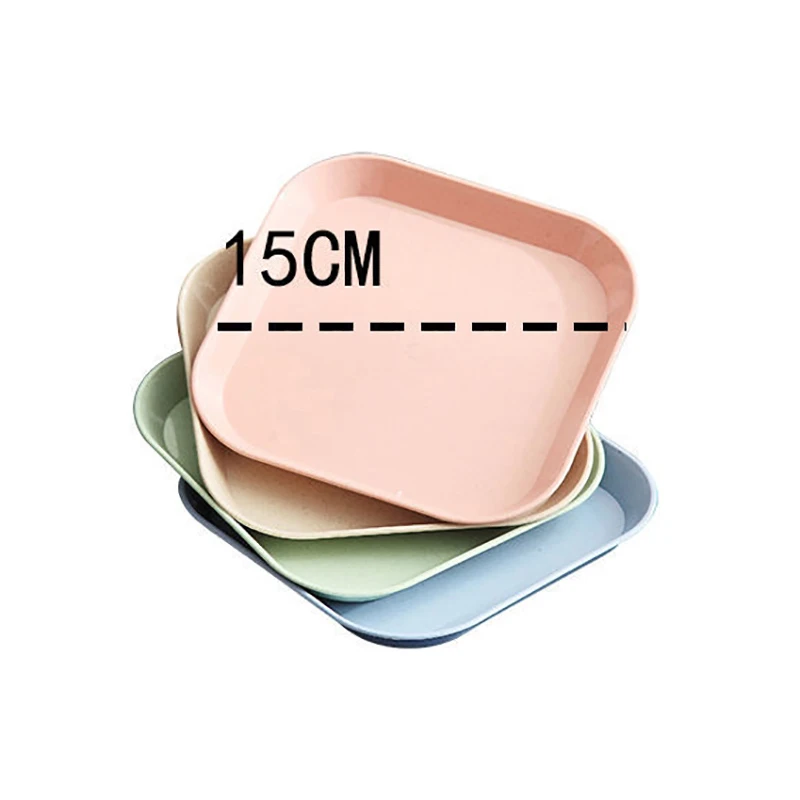 4Pcs/Set Dessert Plate Pure Natural Wheat Square Snack Straw Bowl Sauce Seasoning Dish Degradable EcO-friendly Tableware
