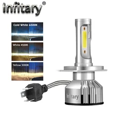 Infitary 2 шт. светодиодный фар автомобиля моноблочные светодиодные чипы H4 H7 H11 H8 H1 H3 H13 9004 9007 9005 9006 Автомобильная Противо-Туманная лампа 3000K 4500K 6500K 10000LM 72 Вт