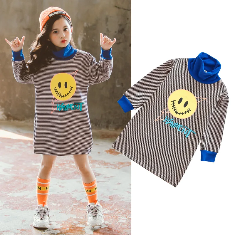 

2019 winter sudadera mujer girls boutique outfits toddler sweatshirt girl Trutleneck Stripe long tops Fleece inner thick shirts