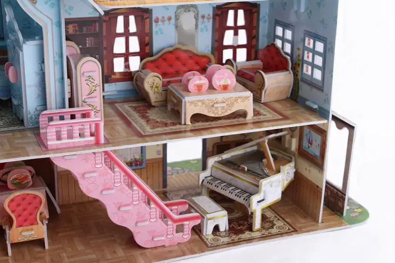  35*20.9*23.8cm Three-dimensional Puzzle LED Light Nordic Villa 3D Paper Model Creative Puzzle DIY P - 4000192742531