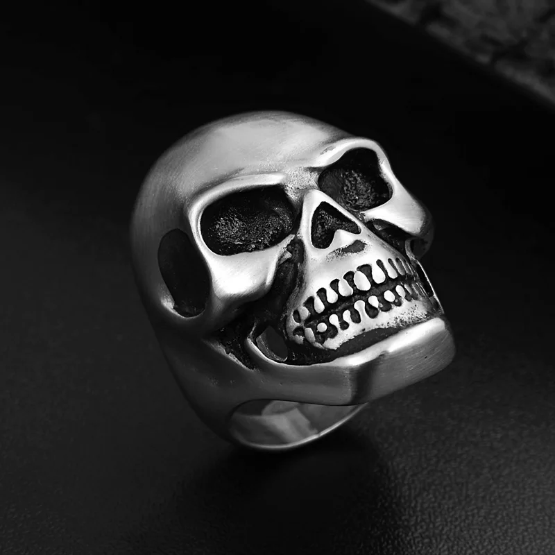 Винтажное мужское кольцо Valily из нержавеющей стали с черепом серебряное черное готическое байкерское кольцо с черепом большое кольцо с изображением мотоцикла для мужчин Размер 7-15