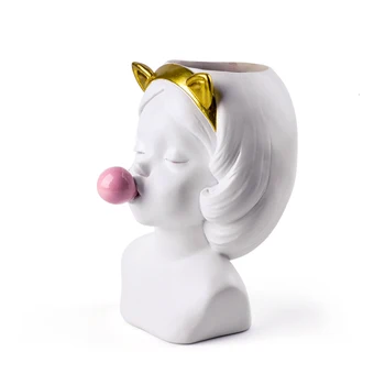 

Creative Resin Vase Cute Girl Bubble Gum Decoration Home Living Room Dining Table Decorative Art Portrait Gold Vase