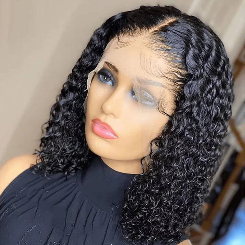 Onda de Água Peruca do Cabelo Perucas para as Mulheres Peruca do Laço Brasileira Curto Humano Laço Frontal Ondulado Encaracolado Pré Arrancadas Bob 1 bob perucas para as mulheres pré arrancadas peruca do laço