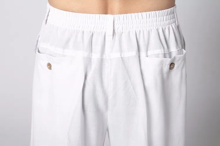 Красные китайские традиционные Мужские брюки для кунг-фу, традиционные хлопковые льняные брюки Wu Shu Tai Chi, свободные штаны-шаровары, свободные штаны
