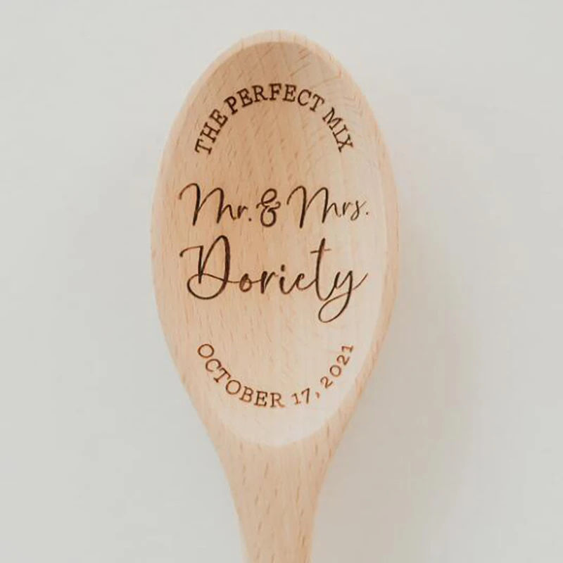 The Perfect Mr. And Mrs. Wood Spoon Personalized Custom Last Name Wedding Gift Laser Engraved Wood Spoon Bridal Shower Gift diy handmade gift room decoration