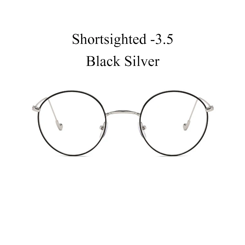 IBOODE близорукость очки для женщин и мужчин металлические готовые близорукие очки женские мужские круглые очки для близоруких очки унисекс - Цвет оправы: B Silver Myopia 3.5