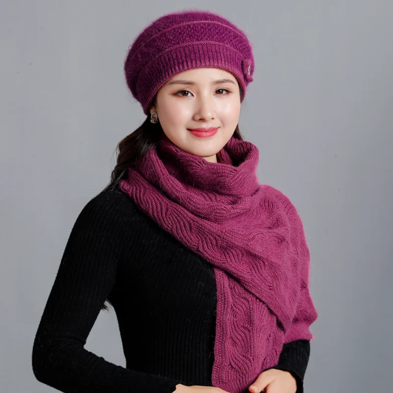 Новинка, брендовый качественный женский берет шерстяной вязаный шарф из кроличьей шерсти, осенне-зимняя Модная женская шапка