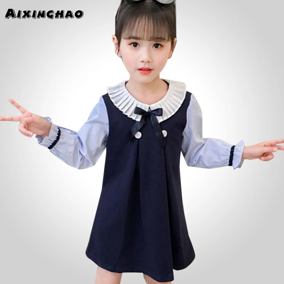 

Girl Dress Striped Patchwork Dresses For Girl Flare Sleeve Kids Party Dresses Autumn Preppy Clothes For Girls 6 8 10 12 14 Year