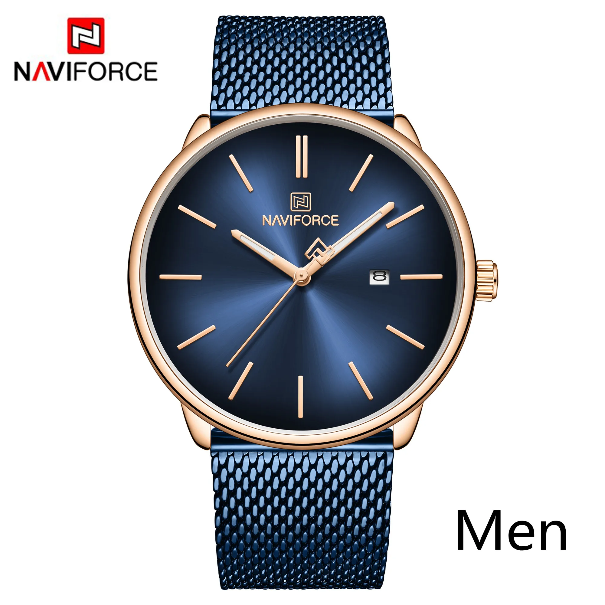 NAVIFORCE лучший бренд класса люкс для женщин и мужчин пара наручные часы водонепроницаемые мужские часы из натуральной кожи модные кварцевые мужские женские часы подарок - Цвет: Men Blue