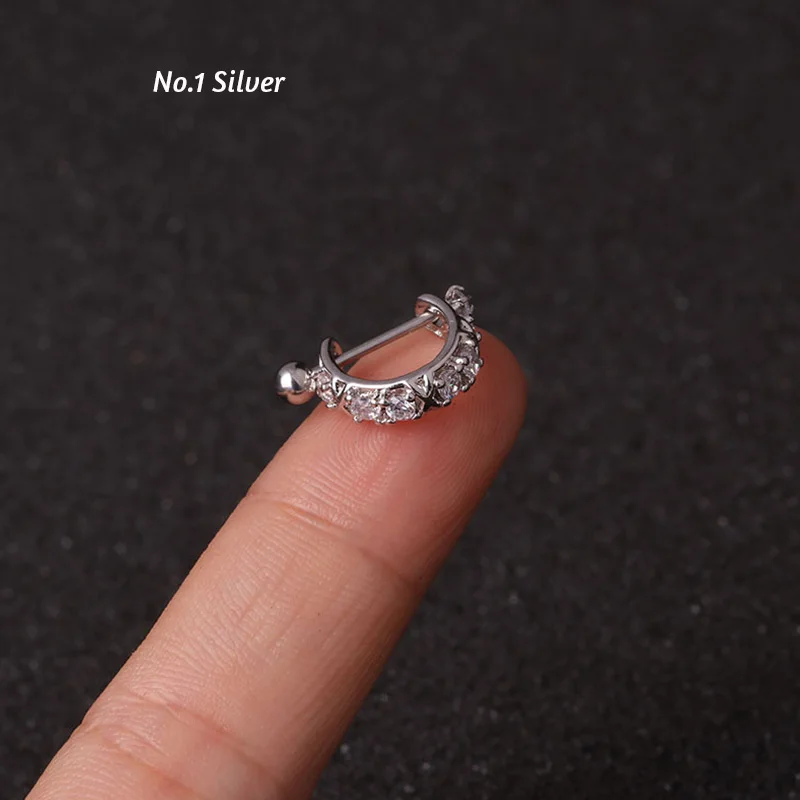 No.1 Silver 1 шт. новая корона Cz обруч хряща Huggie серьги пирсинг спираль Tragus Rook Daith Snug Conch украшения для ушного пирсинга 0,8x8 мм - Окраска металла: No.1 Silver