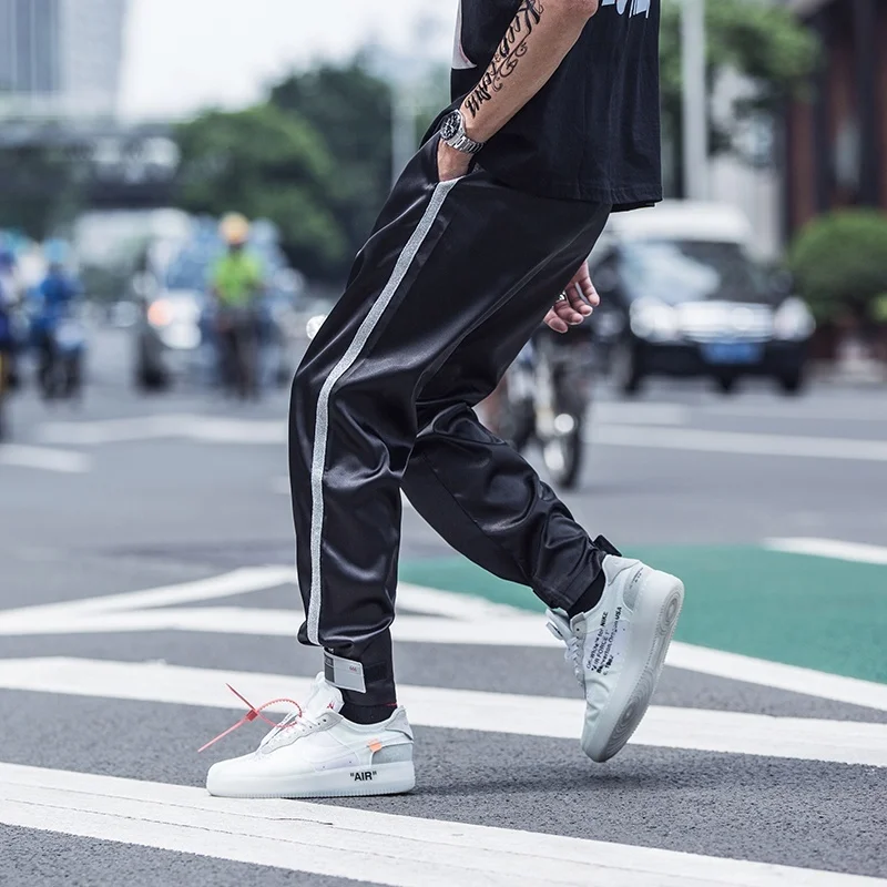 Мужские боковые полосатые шаровары хип хоп повседневные мужские штаны для бега Модные свободные Harajuku уличная Серебристые брюки DS50851 - Цвет: black