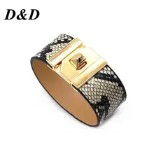 Широкий браслет из змеиной кожи, женский кожаный браслет, Европейский, большой, клубный, Джокер, металлический браслет, модный, индивидуальный