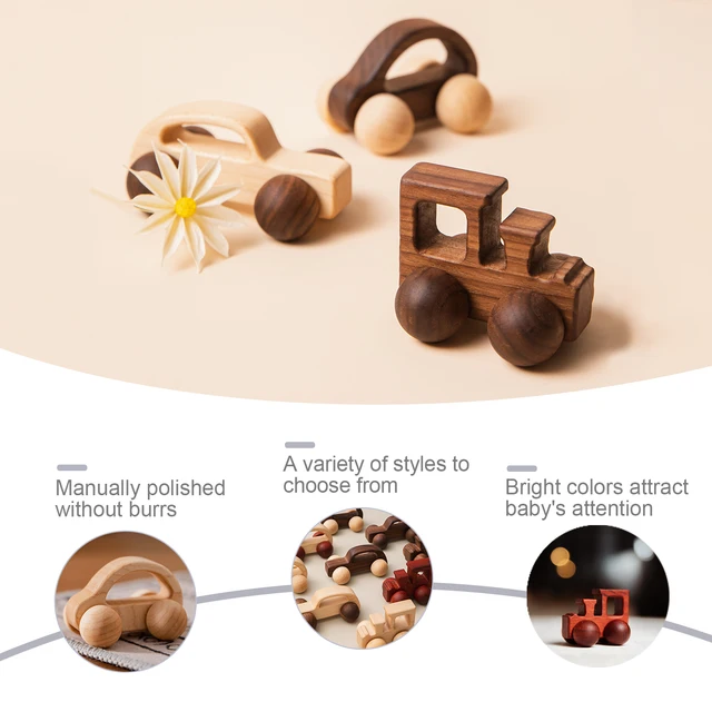 Baby Wooden Toys Beech Wood Car Blocks Cartoon Van Educational Montessori Toys Children Baby Teething Newborn Birthday Gift 3
