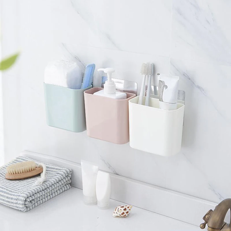 Wall Mounted Storage Basket Sundries Organizer Seamless Bathroom Hanging Solid Color Shelf Rack Home Supplies | Дом и сад
