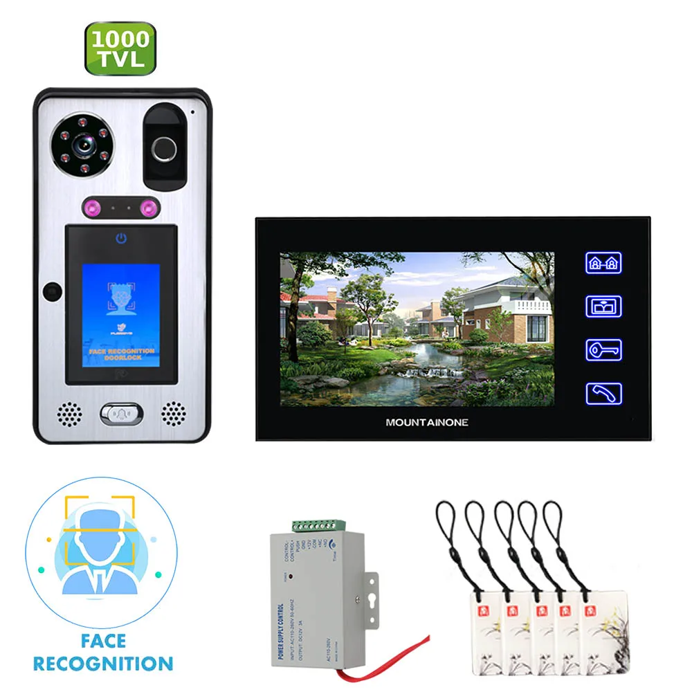 7 Inch WIFI Video Monitoring Video Door Phone Intercom with Face Recognition Fingerprint RFIC Wired Rainproof IR 1000TVL Camera