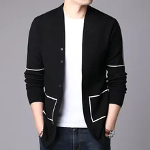 Мужской кардиган с v-образным вырезом, новинка, Осенний тонкий вязаный свитер, пальто, однотонный, тонкий, высокое качество, повседневная мужская Трикотажная одежда, KK2997