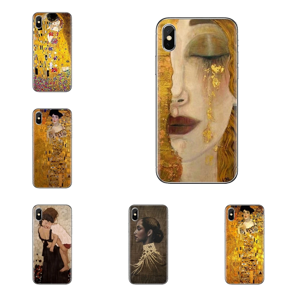 For iPod Touch Apple iPhone 4 4S 5 5S SE 5C 6 6S 7 8 X XR XS Plus MAX Silicone Phone Shell Cover Kiss by Gustav Klimt gold tears |