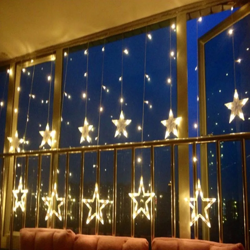 Рождественская гирлянда со звездами, занавес, свет, рождественские украшения для дома, новогодняя елка, украшения, керст-Натале - Цвет: 6big6 warm