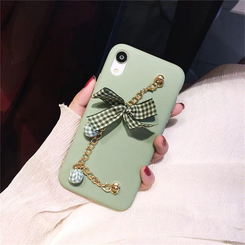 

case for iPhone 11 XR 7 8 11 Pro Max X XS Max Plus 6 6s cover light green Bow Bracelet Case Female