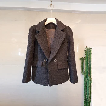 

Vintage Black Tweed Jackets Women Notched Autumn Winter Two Buttons Harajuku Bomber Coat Plus Size Elegant Outwear Design A299