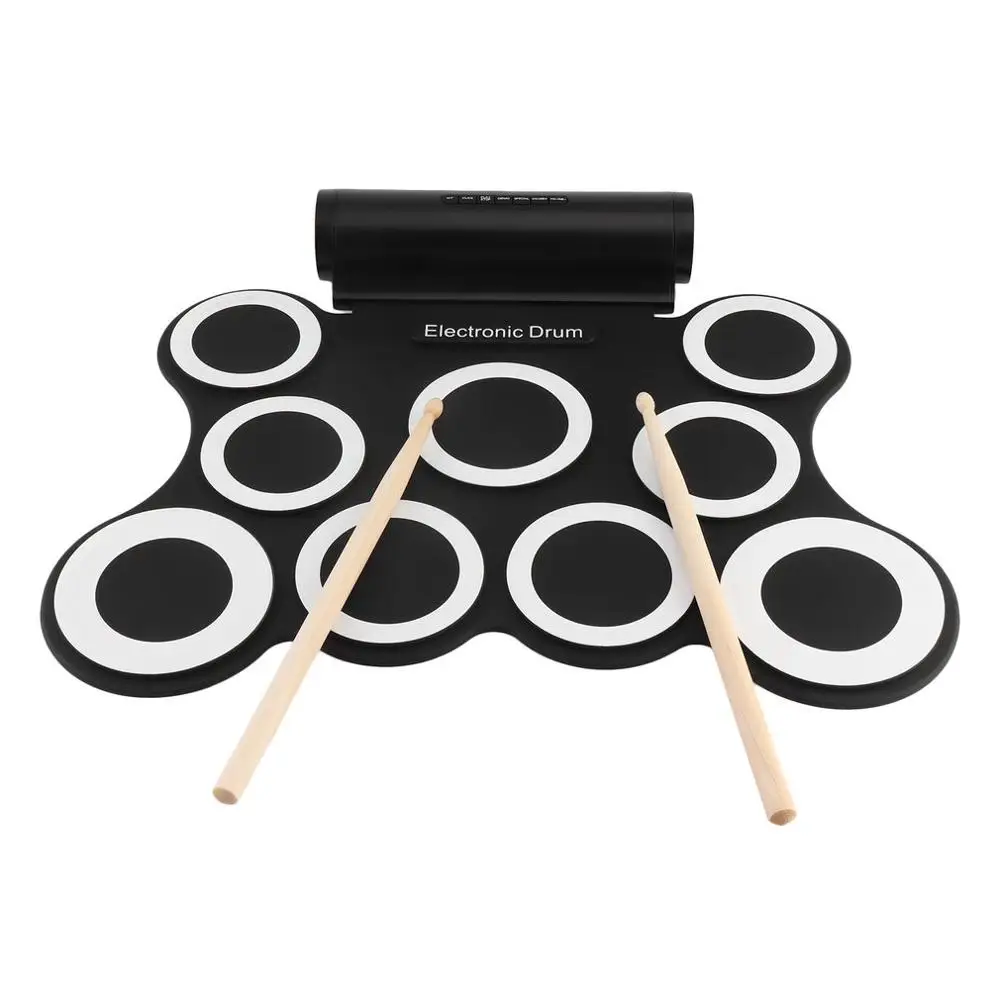 

Electronic Roll Up Drum Kit Portable Stereo Digital 9 Silicon Drum Pads Built-in Double 3W Speakers USB Powered Convenient