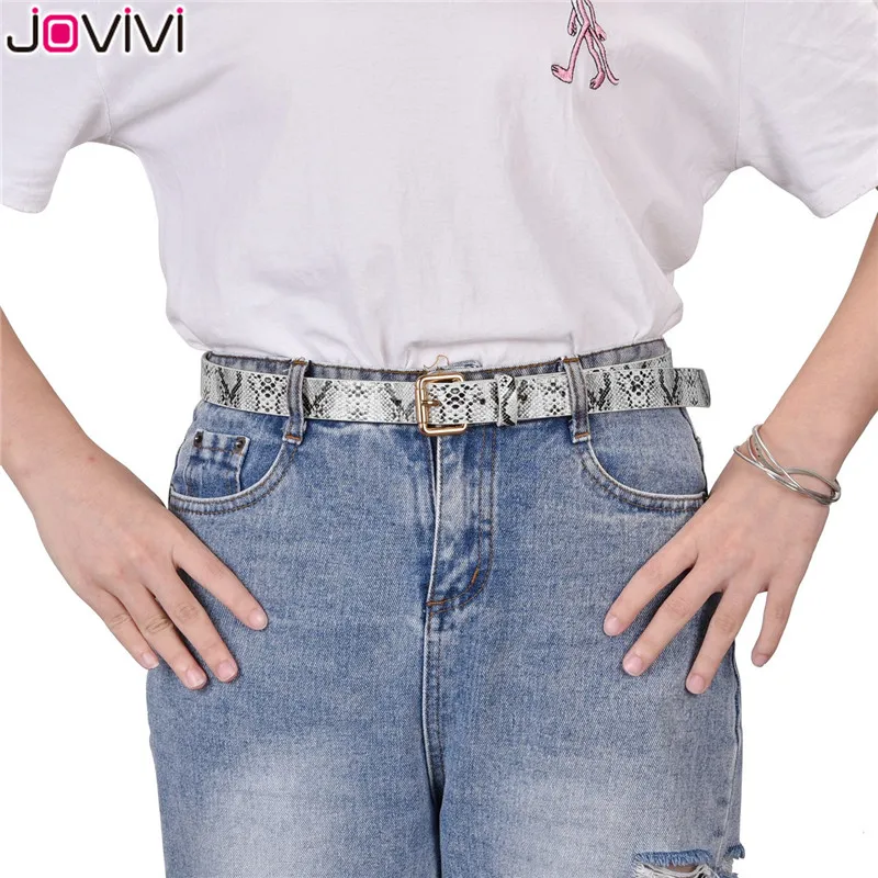 Jovivi 1 шт. женский тонкий ремень Золотая квадратная игла пояс на пряжке ремни из искусственной кожи женские Змеиный узор для платья джинсы кожаный ремень