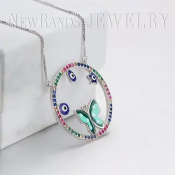 

Newranos 925 Sterling Silver Butterfly Necklace Colorful Enamel Pendant Cubic Zircons Necklaces for Women 's Jewelry NYX0061202