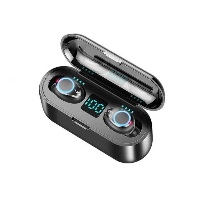 Touch-Black Беспроводные наушники Bluetooth 5,0 F9 TWS, беспроводные Bluetooth наушники, светодиодный дисплей, 2000 мАч, внешний аккумулятор, гарнитура с микрофоном - Цвет: Touch-Black