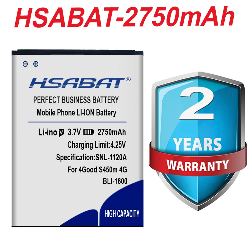 HSABAT 100% Tested New High Quality 2750mAh BLI-1600 Battery for 4Good S450m 4G In Stock | Мобильные телефоны и