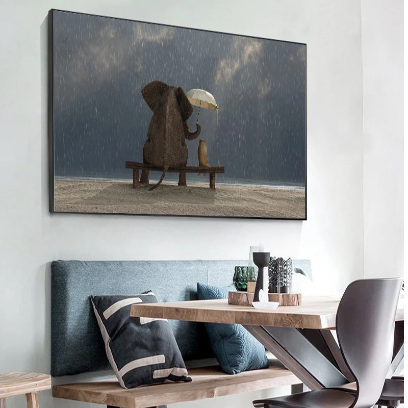 Слон животные пейзаж закат любовь настенная картина на холсте скандинавские