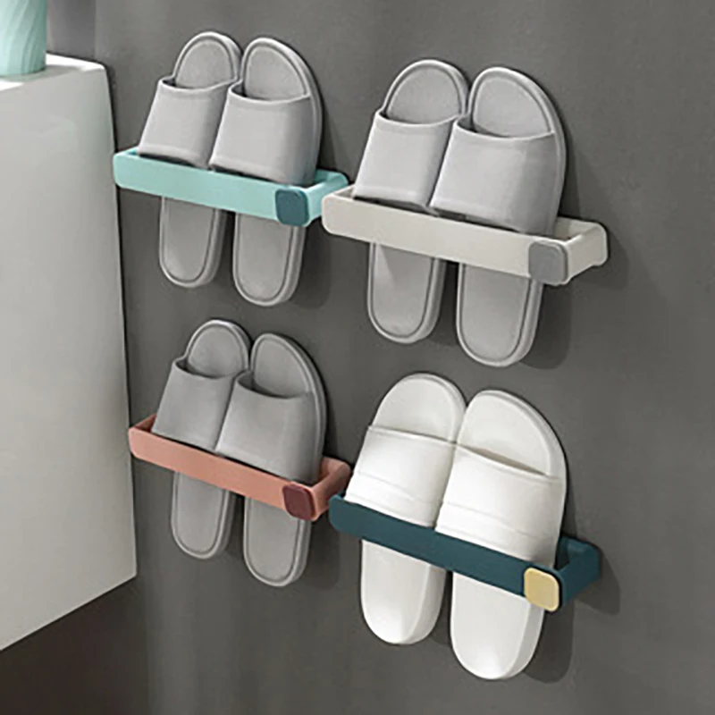 

Macaron bathroom slippers rack Simple toilet rack Wall-mounted wall-mounted perforated hook shoe rack