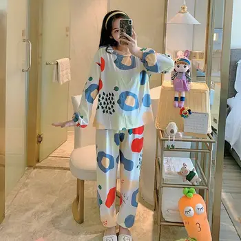 

2020 Pajamas Sets For Women Autumn Nightwear Suit Women Home Wear Pullover Top Ladies Pajamas Female Sleepwear.