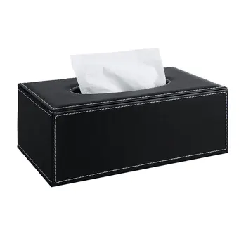 

Rectangular PU Leather Facial Tissue Box Table Decoration Black