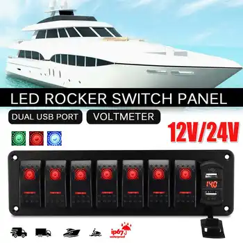 

8 Gang LED Rocker Switch Panel Digital Voltmeter Dual USB Port 12V / 24V Outlet Combination Waterproof Car Marine Boat