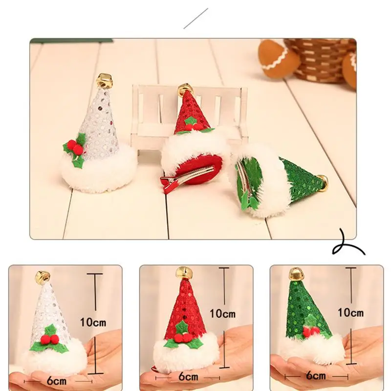 2Pcs Christmas Hat Shaped Hair Clips Decorative Performance Navidad Gift Christmas Decorations For Home Natal Santa Hat