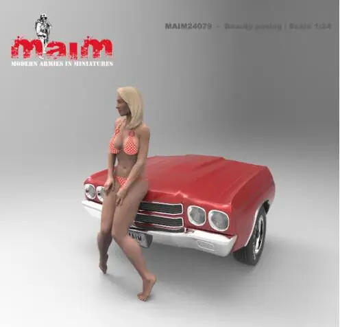 1/24 Смола Модель Строительный комплект фигурка автомобиля и девочки(без машины