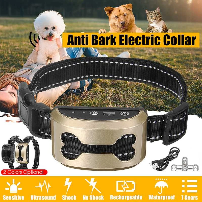 Collar antiladridos eléctrico perros, dispositivo de entrenamiento ultrasónico con vibración, para dejar de ladrar, con USB, 7 velocidades| Collares de adiestramiento| -