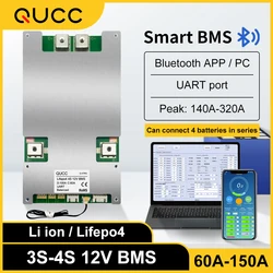 QUCC Smart BMS 4S Lifepo4 3S 12V 150A 120A 100A 80A 60A Withstand High Voltage Bluetooth BMS UART for 3.7V 3.2V Battery Pack