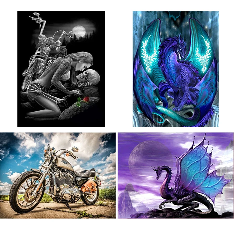 DIY 5D Diamond Painting Cartoon Motorcycle &amp Dinosaur Embroidery Full Round Mosaic Rhinestones Cross Stitch Home Decor | Дом и сад