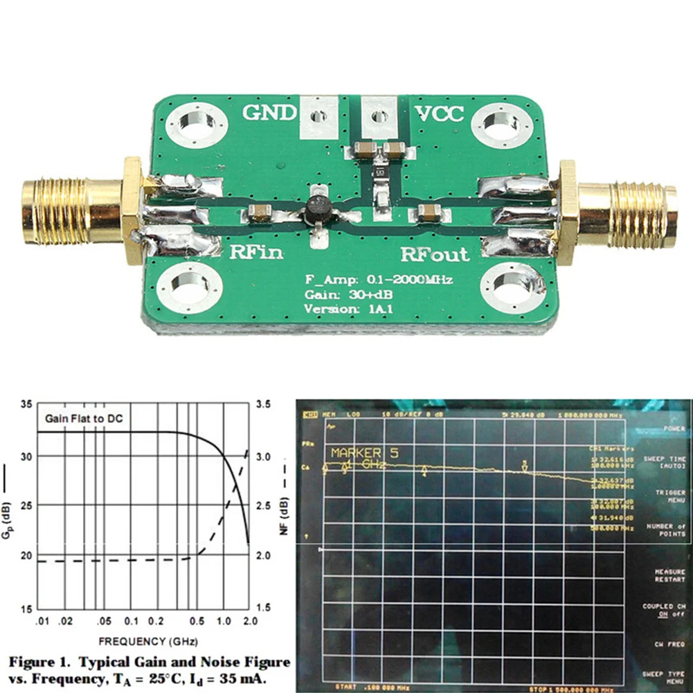 1-2000 МГц высокочастотный радиочастотный широкополосный усилитель 30 дБ с низким коэффициентом усиления LNA модуль