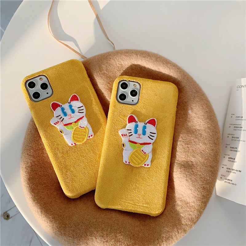 Зимний вельветовый Lucky Plutus cat Чехол для телефона iPhone 11promax XS Max XR X 6 7 8 Plus задняя