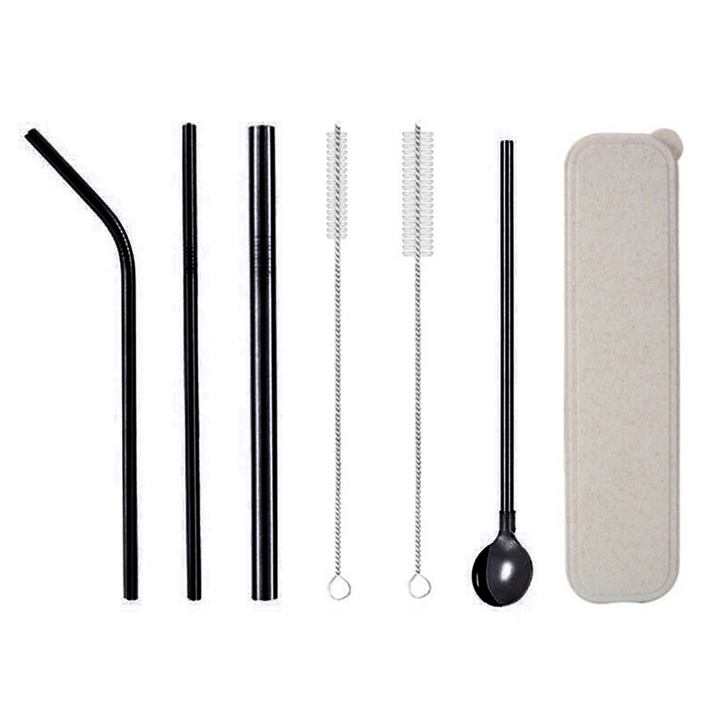 4Pcs Reusable Bent Straight Drinking Straws Stainless Steel Party Bar Accessory
