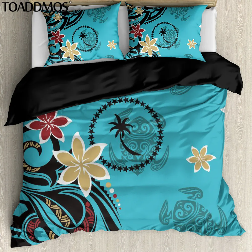 

TOADDMOS Bed Duvet Cover Set Chuuk Sea Turtle Polynesian Floral Pattern Comfort Bedding Sets Bedroom Quilt Cover Pillowslips