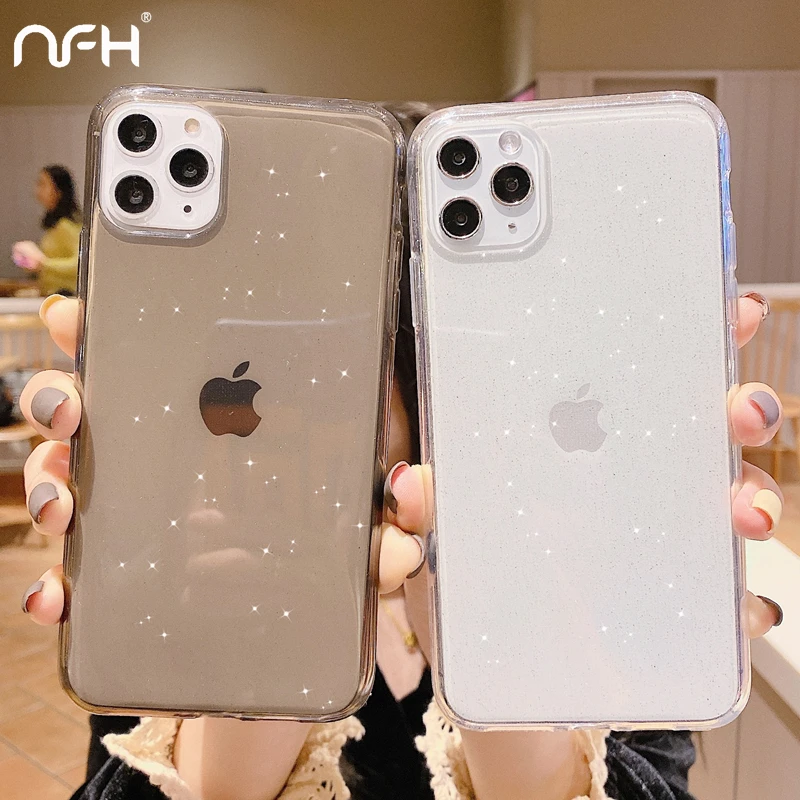 

NFH Glitter Transparent Soft Phone Case For iPhone 11 Pro Max Bling Silicone Protection Back Cover On 11 Pro Max 6.5" Housing