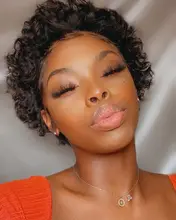 Beeos-peluca corta con rulos de corte Pixie 250%, 4x4, pelucas de cabello humano brasileño Remy, cabello humano de 8 pulgadas prearrancado con pelo de bebé